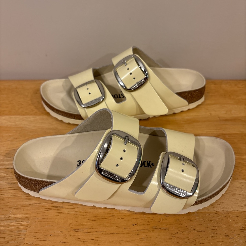 Birkenstock Yellow Sandals with Silver Buckles